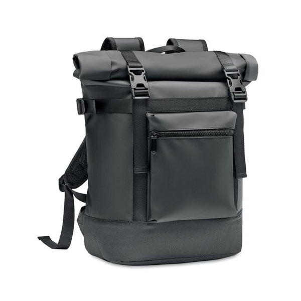 Zaino rolltop in tela cerata Nero - personalizzabile con logo