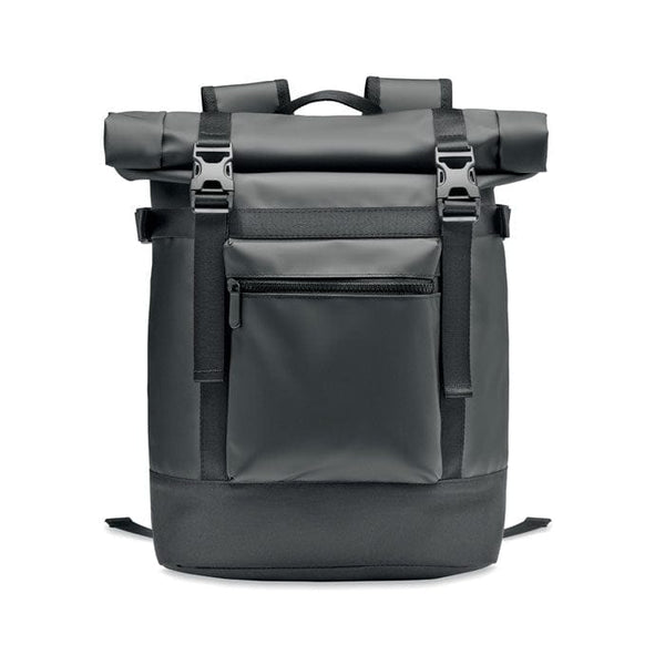 Zaino rolltop in tela cerata Nero - personalizzabile con logo