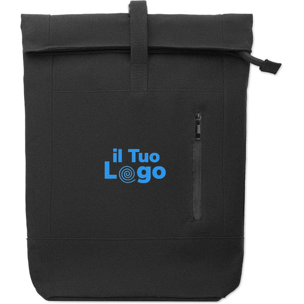 Zaino Rolltop per laptop cotone riciclato Nero - personalizzabile con logo