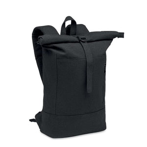 Zaino Rolltop per laptop cotone riciclato Nero - personalizzabile con logo