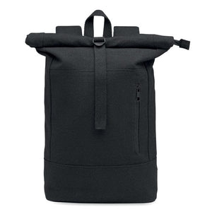 Zaino Rolltop per laptop cotone riciclato Nero - personalizzabile con logo