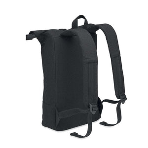 Zaino Rolltop per laptop cotone riciclato Nero - personalizzabile con logo