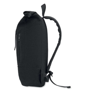 Zaino Rolltop per laptop cotone riciclato Nero - personalizzabile con logo